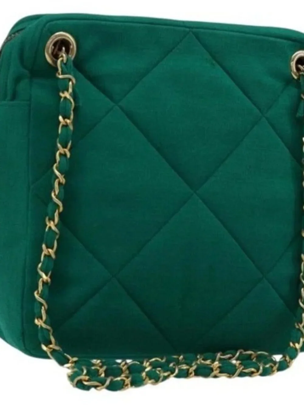 CHANEL Matelasse Chain Shoulder Bag Cotton Green Gold CC Auth bs35532